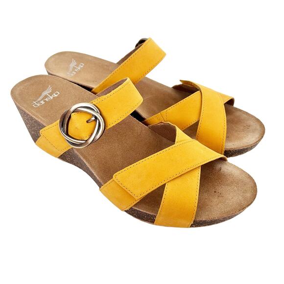 Dansko Susie Mango Yellow Leather Wedge Sandals Sz 42 - Picture 1 of 8